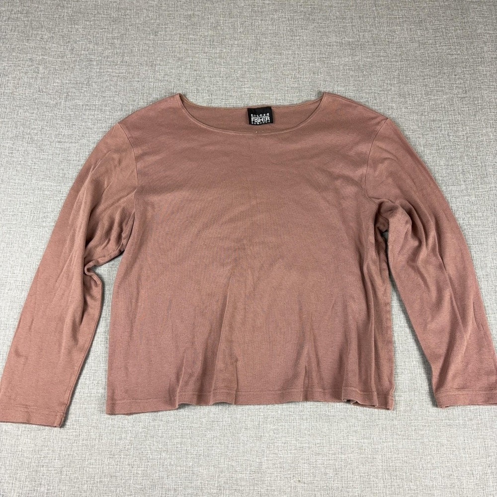 Vintage Eileen Fisher Shirt Womens Large Pink Scoop Neck Long Sleeve Sweater Top